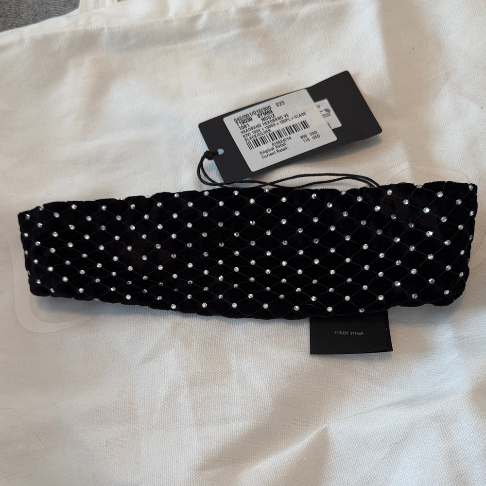 Saint Laurent Black Velvet Headband with Silver Details